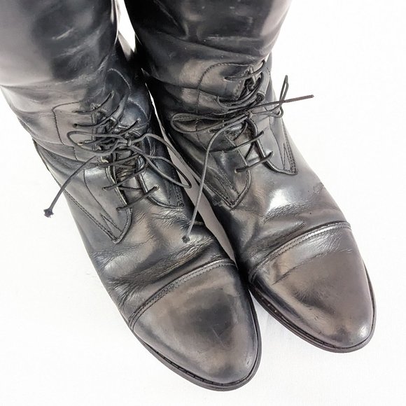 ๐ Vintage Leather Laced Wide Calf Riding Boots - Men's Size 9.5 Extra Wide ๐ - Picture 5 of 10